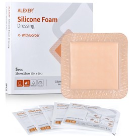 Silicone Foam Dressing with Border,Gentle Adhesive Foam Dressing for Wound Care,Waterproof,Breathable,Highly Absorbent Silicone Bandage Care for Pressure Sores, Ulcers (6×6 inches, 5Pcs)