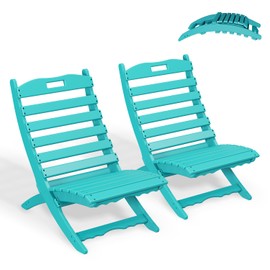 GREENVINES Folding-Xavier-Chairs Set of 2 | Wave | Portable Adirondack-Chair | HDPE Plastic | All Weather Fire-Pit Chair | Aqua | for Beach Outdoor Deck Poolside Garden Patio Porch Fishing