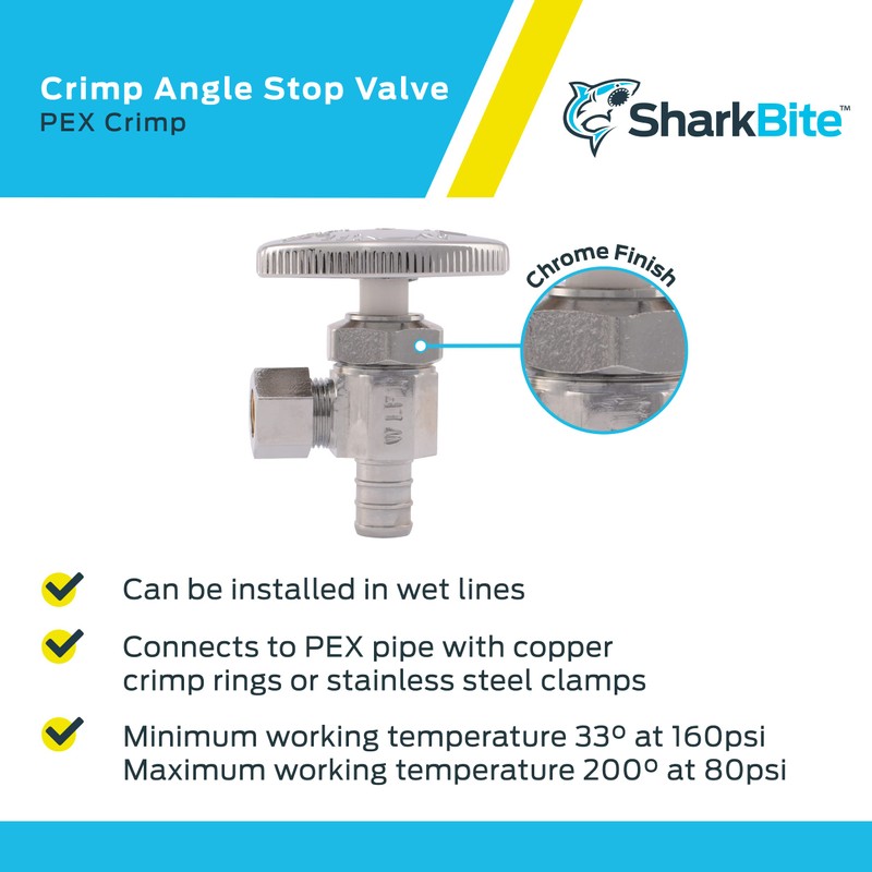 SharkBite 1/2 x 3/8 Inch OD Compression Crimp Angle Stop