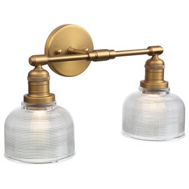 Yosoan 2-Light Vintage Boho Wall Sconce with Striped Shade, Hardwired Vanity Modern Industrial Indoor Wall Mounted Lamp Farmhouse Bowl Texture Ribbed Glass for Home Bedroom Mirror(Antique)