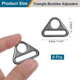 sourcing map 8 Pcs 1 3/4 Inch Triangle Buckles Adjuster Triangle D Rings Strap for Purse Straps Keychain Lanyard Webbing Bag DIY Hardware Accessories, Dark Silver