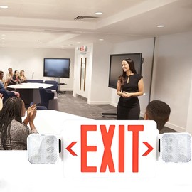 OSTEK 4 Pack Red LED Exit Sign Emergency Light, Two LED Adjustable Head Emergency Exit Lights with 90 Minutes Battery Backup, Dual LED Lamp ABS Fire Resistance UL-Listed (4)