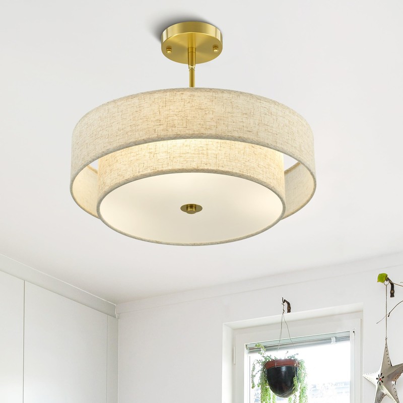 VONLUCE Modern Chandeliers, 18" Drum Chandeliers with 2-Layer Fabric Shade,