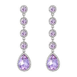 BriLove Wedding Bridal Dangle Earrings for Women Elegant Rhinestone Crystal Teardrop Chandelier Light Purple Silver-Tone