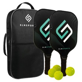 SLNSports Pickleball Paddles | Carbon Fiber/Fiberglass Pickleball Paddles Set of 2 | Carrying Case, 4 Balls | Pickleball Raquets for Kids and Adults (Fiberglass Set of 2)