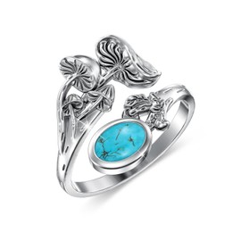 ABIGY Mushroom Ring 925 Sterling Silver Turquoise Ring for Women Vintage Rings Adjustable