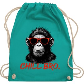 Turnbeutel Rucksack - Taschen - Chill Bro cooler Affe Geschenk Statement lustig I Coole Geschenke junge Männer I Zocker Sprüche Teenager Geschenk Gamer I Coole Sprüche Zocken - Unisize - Türkis