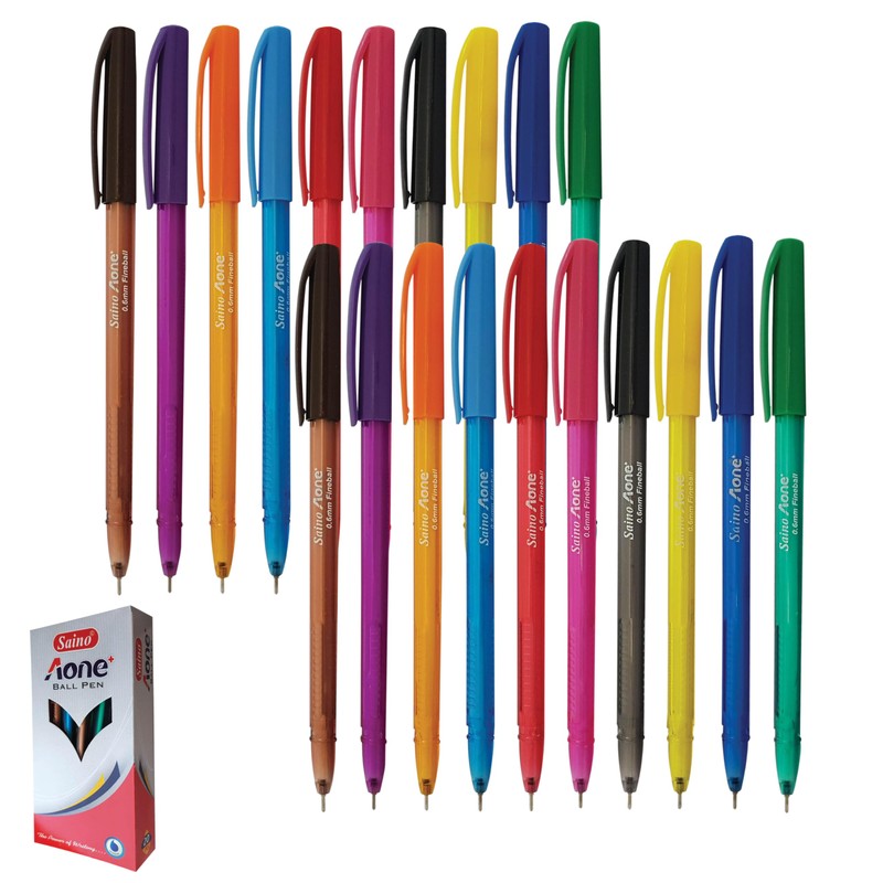 SAINO Aone Ballpoint Pens, BLUE, 0.6mm Fine Point, Pack of