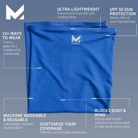 MISSION Cooling Neck Gaiter, Men and Womens All Weather Neck Gaiters, UPF 50 (Blue)