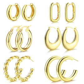 JeweBella 6 Pairs Hoop Earrings Gold Set for Women Earrings Gold Hoop Earrings Chunky Gold Hoop Earrings Set Hypoallergenic 14K Gold Hoop Earrings Hoop Earrings Set Large Gold Hoop Earrings for Women,