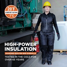 RefrigiWear Women's Diamond Insulated Bib Overalls, 20°F Comfort Rating, (Black), (Large)