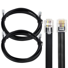 XANHAM RJ12 Cable 6 feet Telephone Line Cord with 6P6C Connector Landline Phone Wire for Both in-Wall and Out-Wall Using, Black, 2 Pack, AV06111