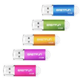 EASTFUN 32GB USB 2.0 Flash Drive Memory Stick Thumb Drive Pen Drive Jump Drive Zip Drive, 5 Pack (5 x 32GB), Colors (Gold Rose Blue Purple Green)