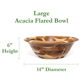 Lipper International 1262 Acacia Flared Serving Bowl for Salads, Fruit, or Popcorn, Large, 14", Single Bowl