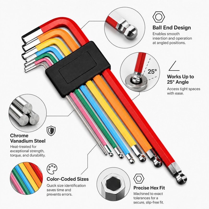 7-Piece Ball-End Hex Key Set for Repair and Assembly –