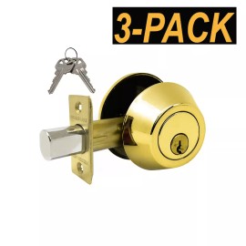 Lot of 3 - Grade 3 – Entry Door Deadbolt Keyed Alike Brass + 6 Keys GR3DB03