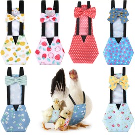 DoubleFill 6 Pcs Washable Chicken Diapers Reusable Pet Diaper with Bow Tie for Pet Ducks Hens Goose Clothes Poultry Nappies Waterproof Adjustable for Hen Rooster Chicken(Classic,L)