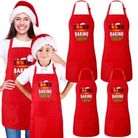 Suhine 4 Pack Christmas Matching Aprons Christmas Baking Crew Kitchen Apron for Family Cooking Baking(Kids,Red)