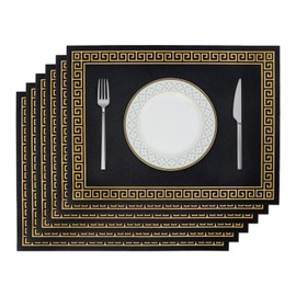 fanquare Set of 6 Brown Vintage Pattern PU Placemats Washable Leather Placemats for Dining Large Size Rectangular Mats for Formal and Business Occasions