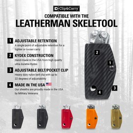 Clip & Carry Kydex Multitool Sheath for the LEATHERMAN SKELETOOL - Made in USA - Multi Tool Holder Holster - Carbon Fiber Black