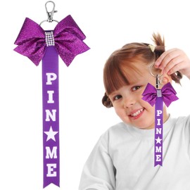 NIYANGLE 2pcs Cheer Keychains Bow Ribbon Rhinestone Bow Keychain Charms Cheerleader Pin Me Ribbon Bow Decor for Bags Backpacks