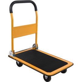 LEADALLWAY Foldable Push Cart Platform Cart 330lbs Capacity 4 Wheels 28.7x18.5x32.3inches Yellow Small Flatbed Cart