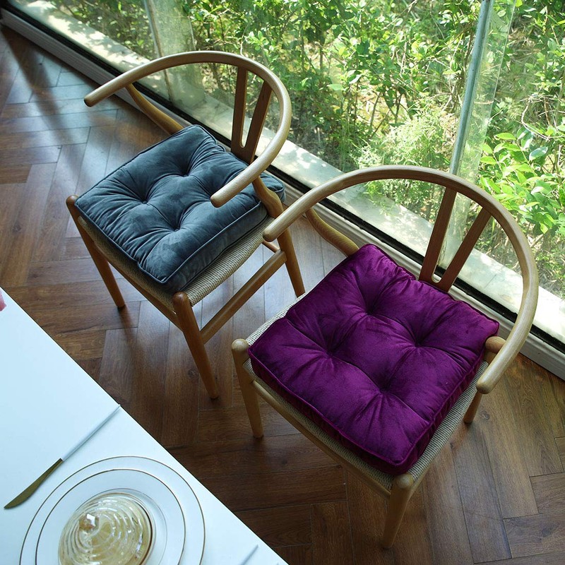 vctops Soft Velvet Chair Pads with Ties Comfy Solid Seat