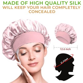 BIZBUY Satin Bonnet, Hair Bonnet for Sleeping, Night Hair Sleeping Caps with Wide Elastic Band, Silk Bonnet is Suitable for Long and Curly Hair Pink