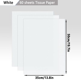60 Sheets of White Tissue Paper, 35 x 50 cm Gift Wrapping Tissue Paper for Christmas Gift Wrapping Art Crafts DIY Birthday Wedding Baby Shower Gift Wrap