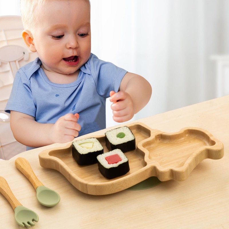 Bamboo Baby Plate Set with Suction - Dinosaur Divided Toddler