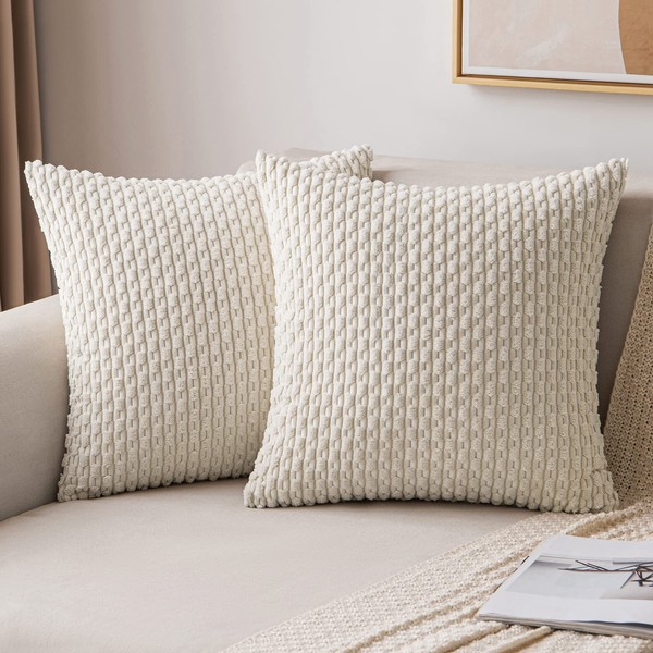 MIULEE Corduroy Cushion Covers Decorative Soft Throw Pillow Cover Square Pillowcase for Sofa Livingroom Chair Bedroom with Invisible Zipper 20x20 Inch 50x50 cm Pack of 2 Beige