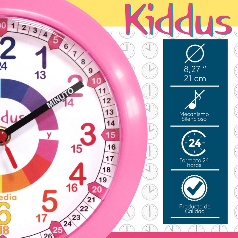 KIDDUS Wall Clock for Children Analogue Time Teacher with Time
