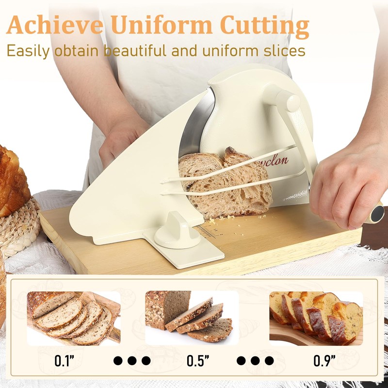 Brvclon Manual Bread Slicer for Homemade Sourdough,Adjustable Thickness,Hand Crank Bread