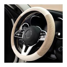 Zpana Car Steering Wheel Cover, 15" Linen Breathable Soft Anti-Slip Full Surround Vehicle Steering Wheel Protector, Automobile Interior Protection, Universal for Sedan Truck SUV (Beige)