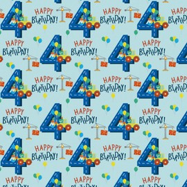 RUSPEPA Birthday Wrapping Paper for Boy - Mini Roll - Dinosaur Truck Happy Birthday Design for Boys' Birthday Party and More - 17 inches x 16.4 feet - 4 Year Old