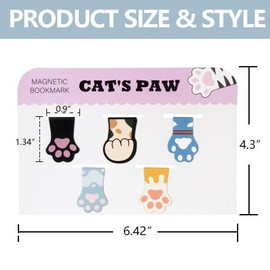ANJOBIBI Cute Cat Paw Magnetic Bookmarks, 5 PCS Magnetic Cute Bookmark for Teacher, Women & Kids - Cat Paw Design (5 Cloros-2.0)