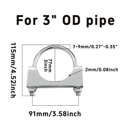 AUXBC 3" U-Bolt Exhaust Clamps, Heavy Duty Saddle Style Muffler Clamp for Automotive, RV, UTV, Tractor and Motorcycle Exhaust System, 2PCS