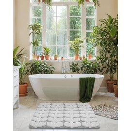 Color&Geometry Bathroom Rugs Non Slip Washable 17"x30", Ultra Soft and Absorbent Bath Rugs, Shower Mats, Plants Bath Mats for Bathroom Floor, Tub and Shower, Grey