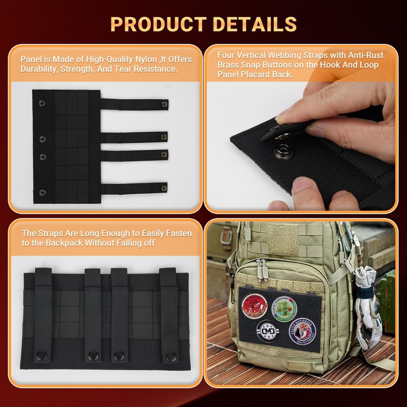 Molle Hook & Loop Panel, 10"x6" Molle Patch Panel for