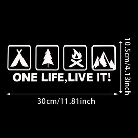 2PCS 11.81"x4.13" One Life Live It Camping Outdoor Enthusiast Car Stickers for Wild Survival Vehicles, Suitable for Car Windows and Tailg Ends, RV, Trucks |#AZ200 (White)