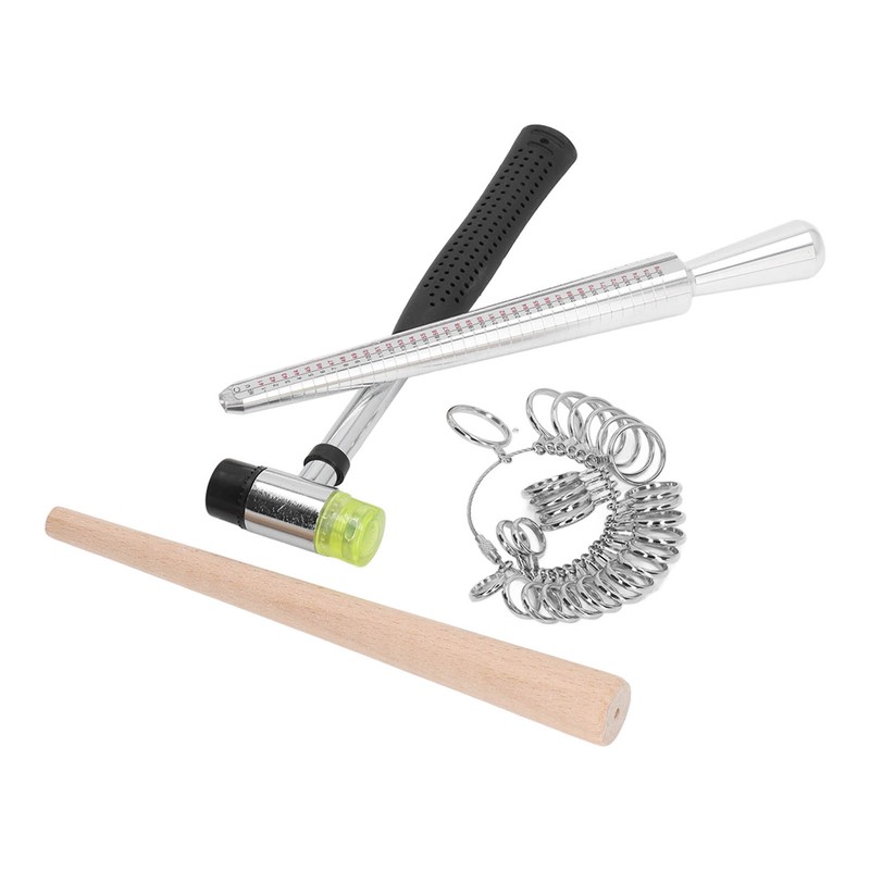 Ring Sizer Set Aluminum Finger Sizing Gauge Polishing Wood Mandrel