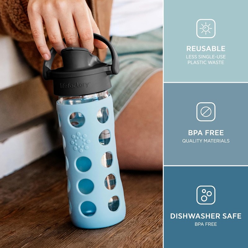 Lifefactory 12-Ounce Glass Water Bottle with Active Flip Cap and