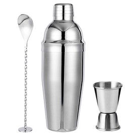 Cocktail Shaker Set Tools Bar Cocktail Kit 24oz Martini Shaker with Measure Jigger Mixing Spoon Perfect Drink Mixer for Home Bartender Mixology Bartending Margarita Tool Accessories (Silver)