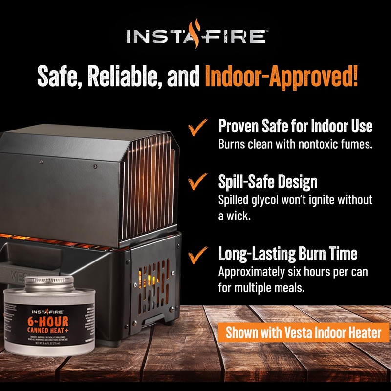 InstaFire 6-Hour Canned Heat (24 Cans), Canned Heat for Cooking,