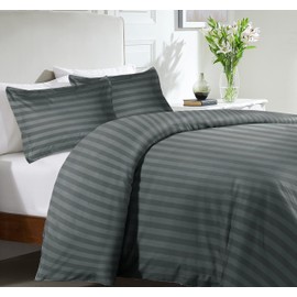 MOONLIGHT20015 Single Duvet Cover Set Reversible Stripes Satin Bedding Set with Pillowcase Soft Hypoallergenic Duvet Covers (Charcoal 135x200 CM)