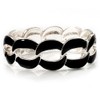Oval Link Chain Enamel Hinged Bangle Bracelet in Black/Silver Tone/Size