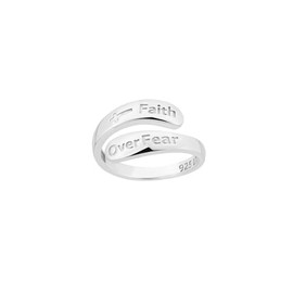 TREE OF LIFE REV. 22:14 Faith Over Fear Ring - Sterling Silver Cross Rings For Women, Inspirational Christian Wrap Rings For Women w/Cross, Adjustable Sterling Silver Rings