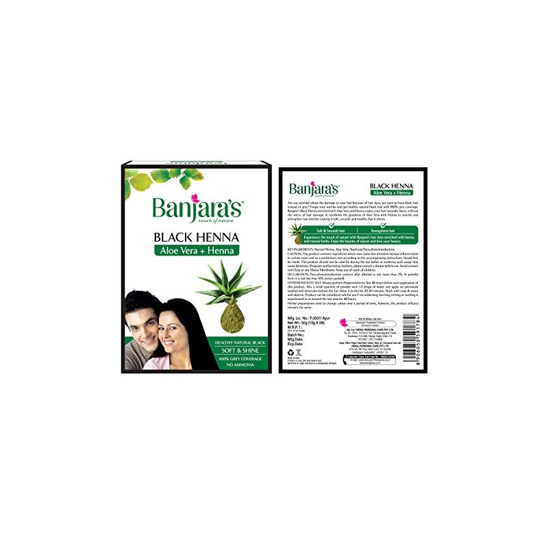 Banjara'S Black Henna With Aloevera Hair Colour, 50G (Pack Of