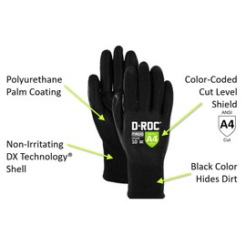 Magid D-ROC DX Technology Polyurethane Palm Coated Cut Resistant Work Gloves Size 8/M (12 Pairs)