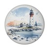 Lighthouse with Houses in the Background Magnet Round Nautical Flair